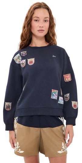 Sea Sea Davis Patchwork Crew Neck Sweatshirt Navy