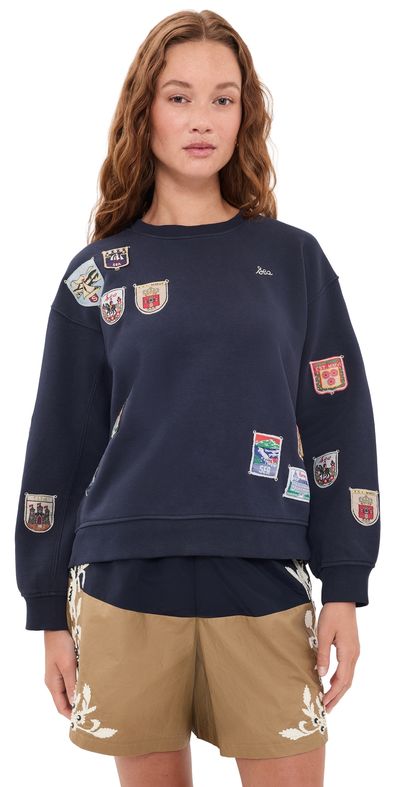 Sea Sea Davis Patchwork Crew Neck Sweatshirt Navy