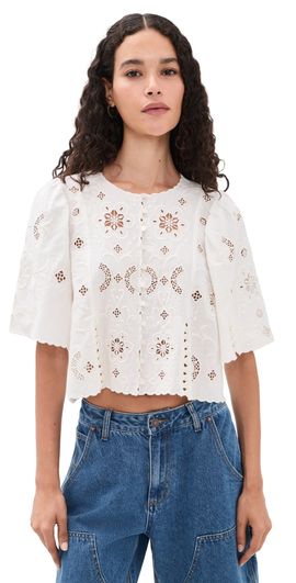 Sea Sea Gardener Embroidered Top White