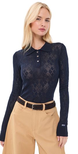 Sea Sea Jane Argyle Polo Sweater Navy
