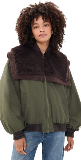 Sea Sea Marta Faux Fur Combo Bomber Jacket Army