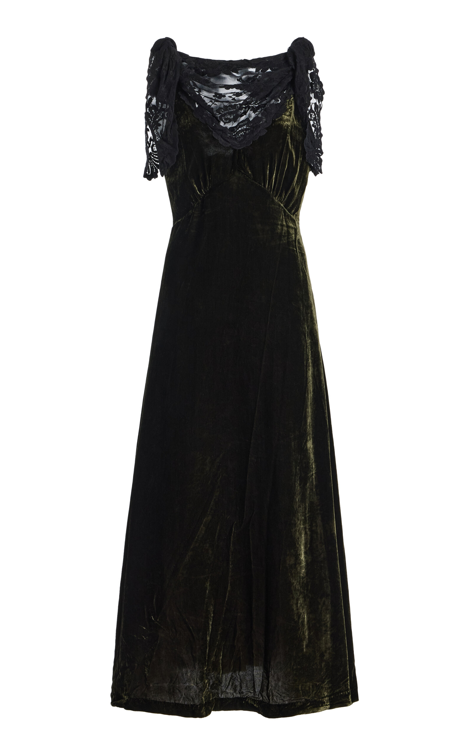 Sea - Norabelle LaceDetailed Velvet Maxi Dress Olive