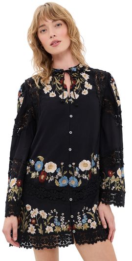 Sea Sea Ruwa Embroidered Flare Mini Dress Black