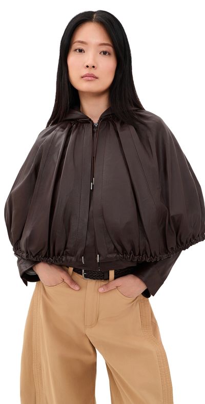 Sea Sea Thompson Leather Cape Jacket Brown