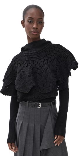 Sea Sea Wright Knit Crochet Poncho Black One