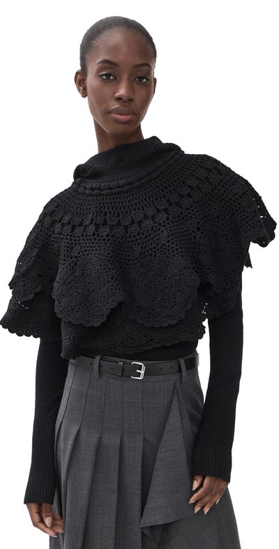 Sea Sea Wright Knit Crochet Poncho Black One
