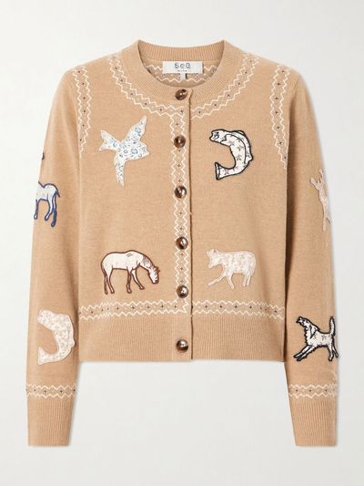 SEA Winslow appliquéd wool cardigan