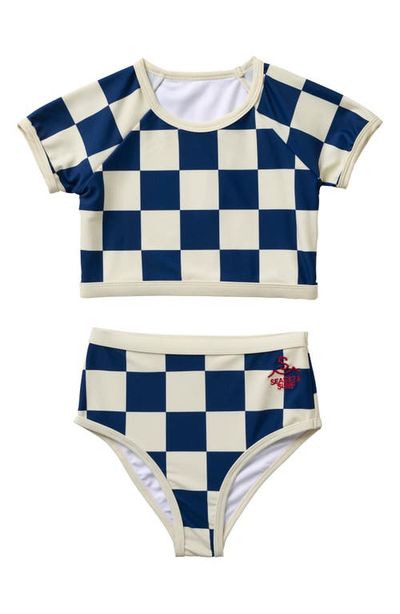 SEAESTA SURF SEAESTA SURF Kids' Nautical Checks Short Sleeve Two-Piece Rashguard Swimsuit