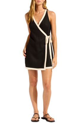 Seafolly Seafolly Wrap Cover-Up Linen Blend Minidress
