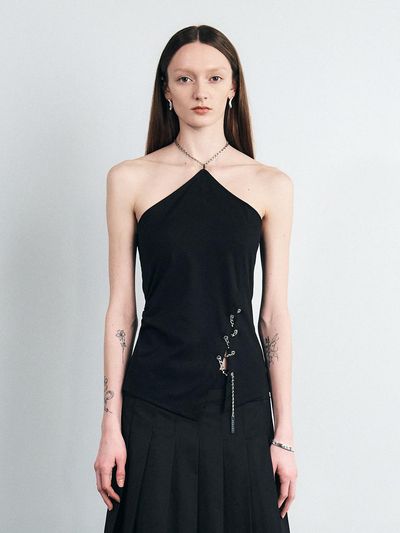 SEALOT CHAIN HALTER SLIT SLEEVELESS TOP (BLACK)