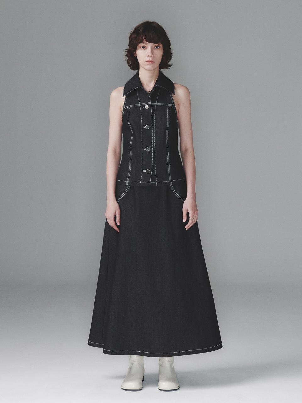 SEALOT GORED DENIM LONG SKIRT (BLACK)