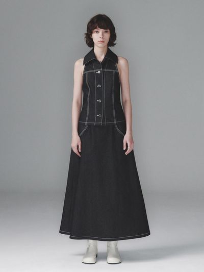 SEALOT GORED DENIM LONG SKIRT (BLACK)