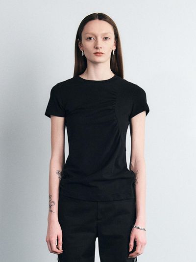 SEALOT SHIRRING SHORT SLEEVE TOP (BLACK)