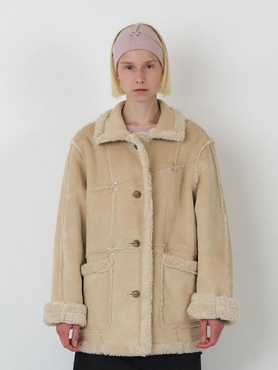 SEALOT Signature Cut Stud Suede Shearling Jacket [Beige]