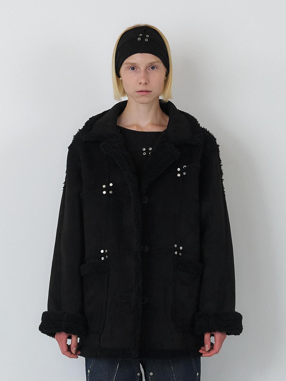 SEALOT Signature Cut Stud Suede Shearling Jacket [Black]