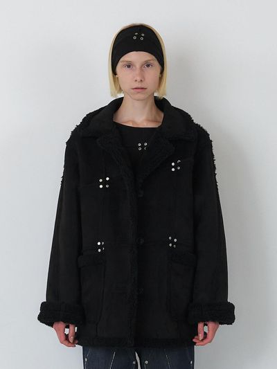 SEALOT Signature Cut Stud Suede Shearling Jacket [Black]