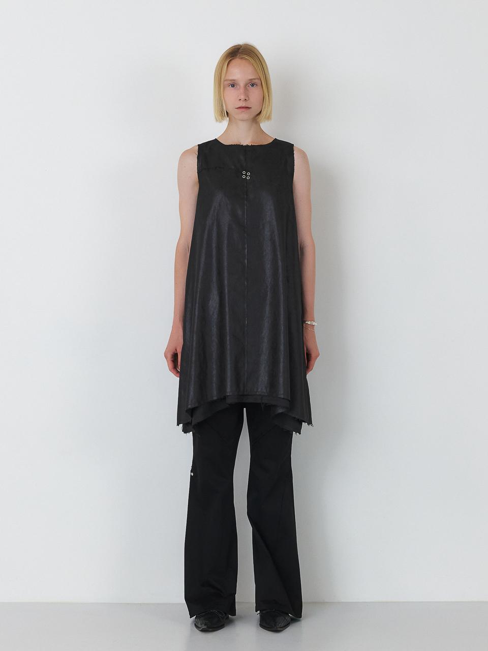 SEALOT SIGNATURE RAW CUT EYELET COATED MIDI DRESS (BLACK)