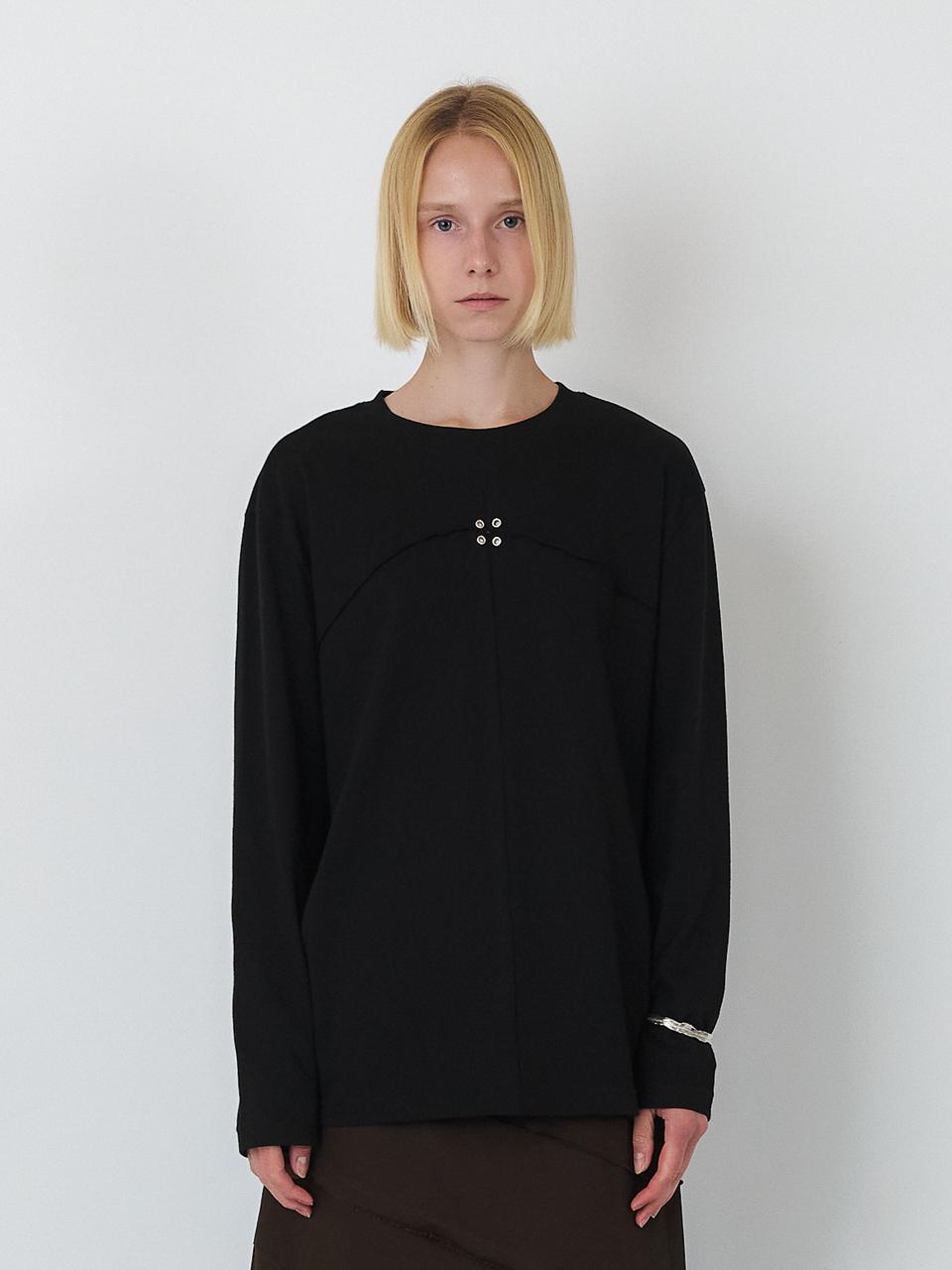 SEALOT SIGNATURE RAW CUT EYELET LONG SLEEVE TOP (BLACK)