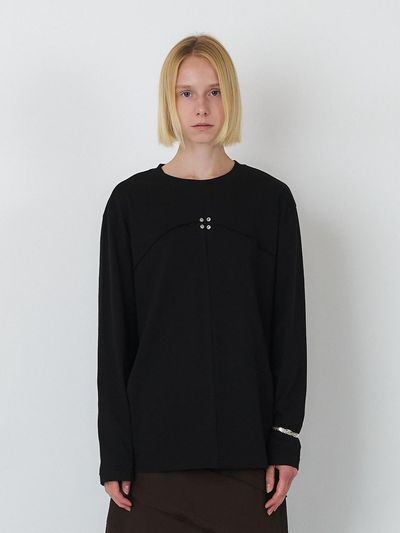 SEALOT SIGNATURE RAW CUT EYELET LONG SLEEVE TOP (BLACK)