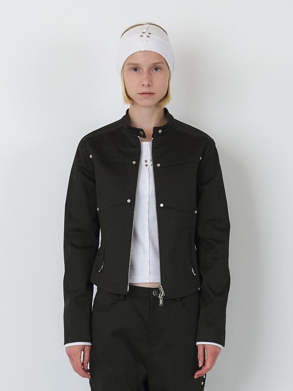 SEALOT Stud Cotton Fitted Biker Jacket [Dark Khaki]