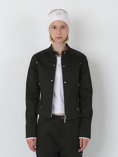 SEALOT Stud Cotton Fitted Biker Jacket [Dark Khaki]