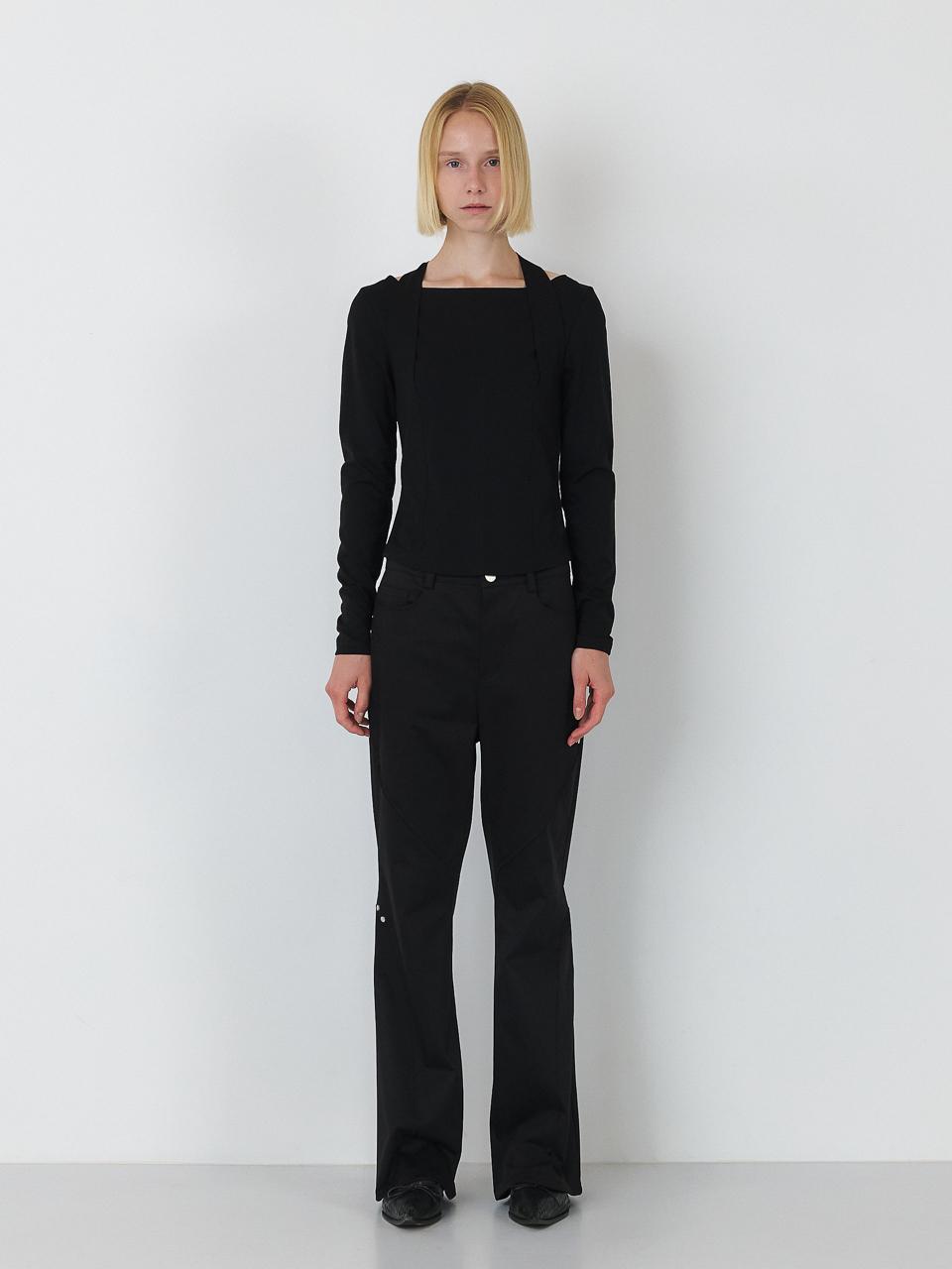SEALOT Stud Raw Cut Loose Boots Cut Pants [Black]