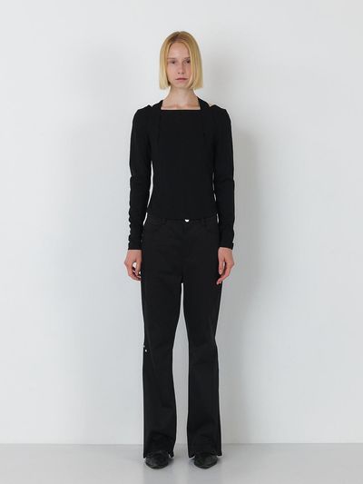 SEALOT Stud Raw Cut Loose Boots Cut Pants [Black]