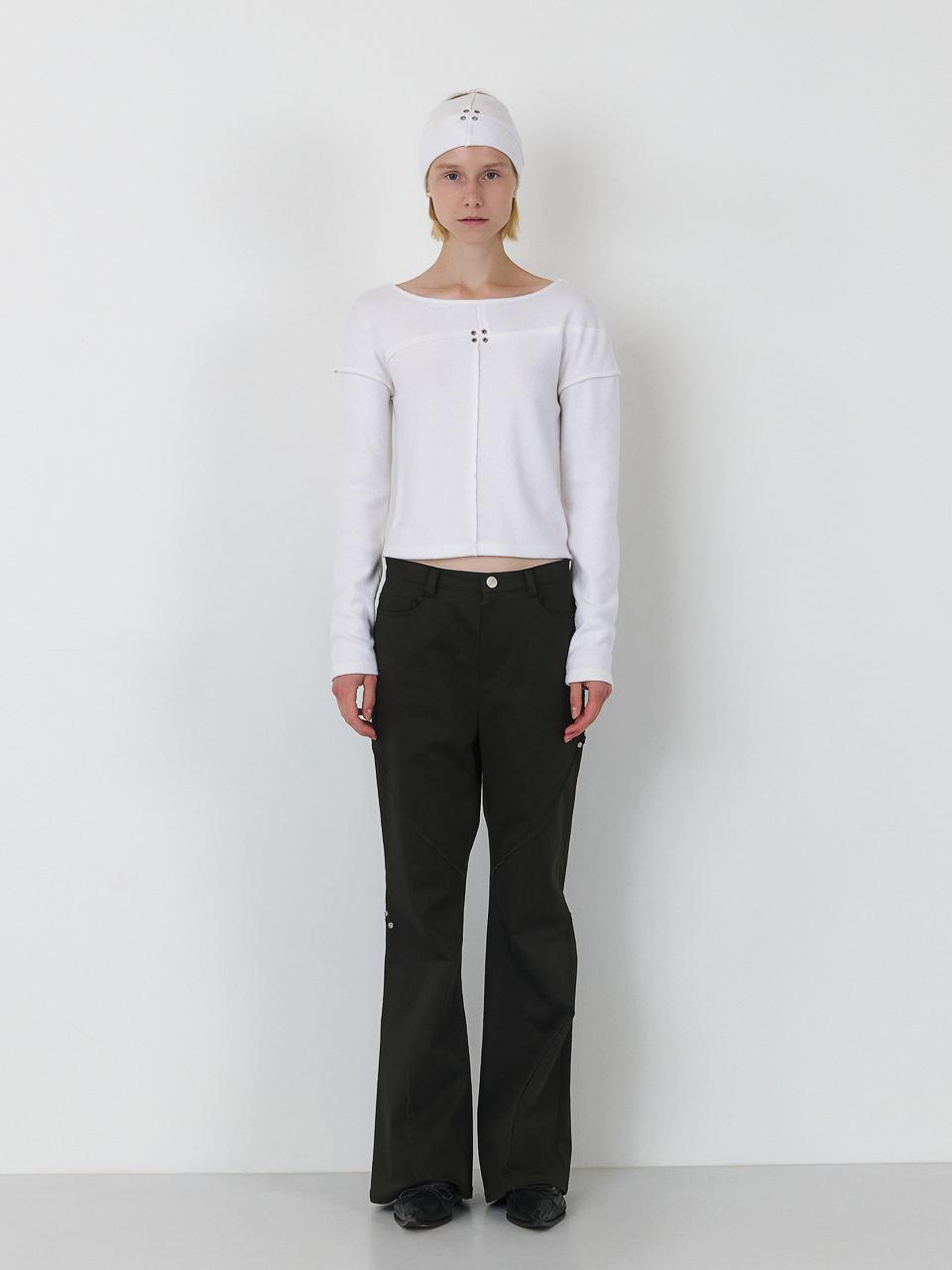 SEALOT Stud Raw Cut Loose Boots Cut Pants [Dark Khaki]