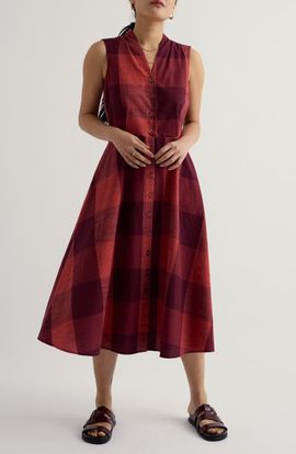 Seasalt Cornwall Seasalt Cornwall Carved Wood Plaid Sleeveless Organi Cotton Midi Dress
