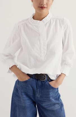 Seasalt Cornwall Seasalt Cornwall Feather Star Check Ruffle Top 