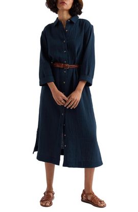 Seasalt Cornwall Seasalt Cornwall Whitsand Cove Long Sleeve Organic Cotton Gauze Shirtdress