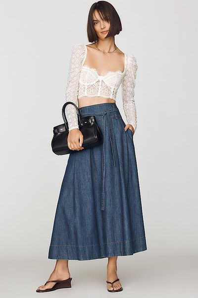 Second Female Evana Denim Midi Skirt