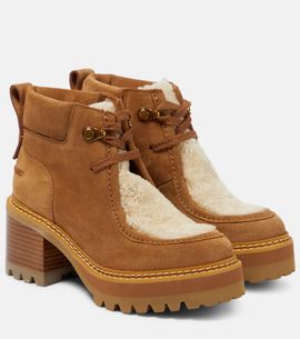 See By Chloe See By ChloÃ© Shearling-trimmed suede ankle boots