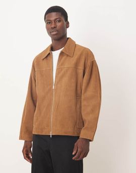 Selected Selected 100% leather double zip suede jacket in light brown