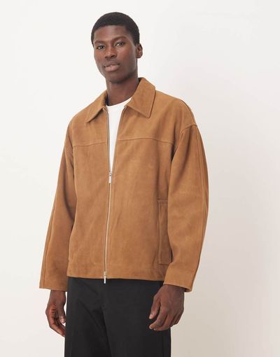 Selected Selected 100% leather double zip suede jacket in light brown