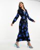 Selected Selected belted maxi dress in blue florals-Black - 1