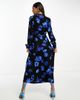 Selected Selected belted maxi dress in blue florals-Black - 3