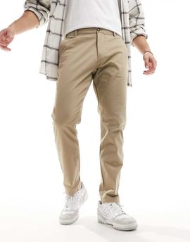 Selected Selected Bill slim fit chinos in beige-White