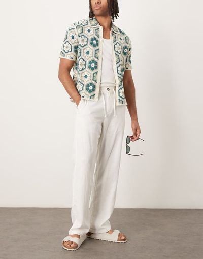 Selected Selected Brody loose fit linen mix pants in white