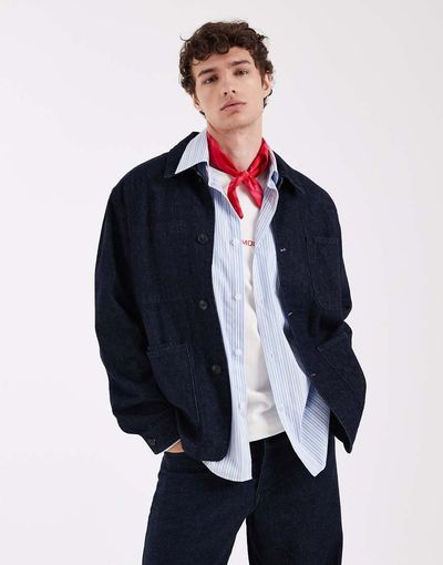 Selected Selected denim jacket in dark wash-Blue