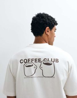 Selected Selected heavyweight boxy fit T-shirt with brown coffee club backprint in cream-White