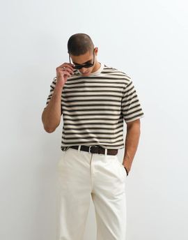 Selected Selected heavyweight oversized stripe T-shirt in multi