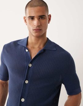 Selected Selected knit button down short sleeve cardigan in dark blue