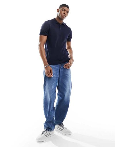 Selected Selected knit polo shirt in navy