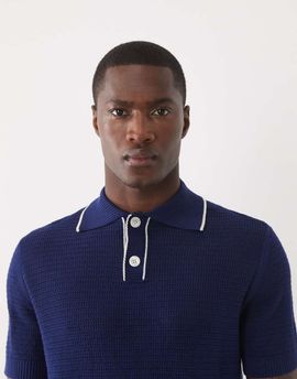 Selected Selected knit polo with contrast collar in dark blue