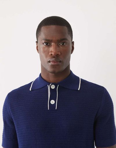 Selected Selected knit polo with contrast collar in dark blue