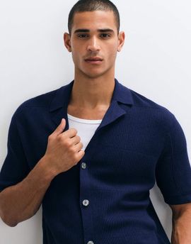 Selected Selected light knit button shirt in dark blue