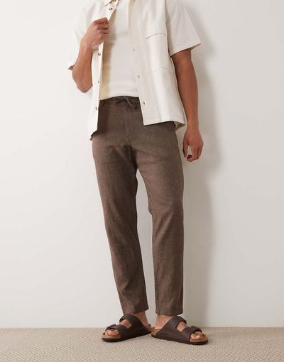 Selected Selected linen blend drawstring pants in brown