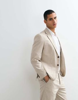 Selected Selected linen blend regular suit jacket in beige - part of a set-Neutral