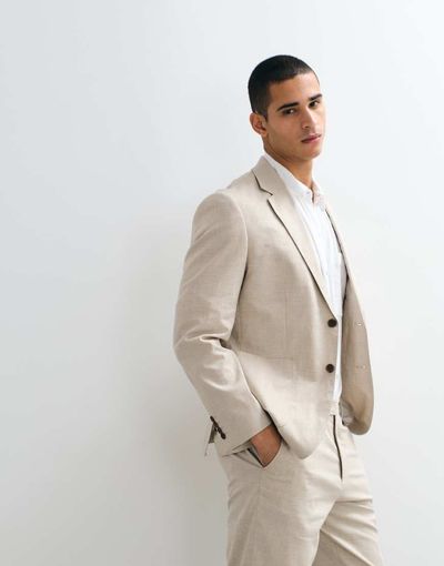 Selected Selected linen blend regular suit jacket in beige - part of a set-Neutral